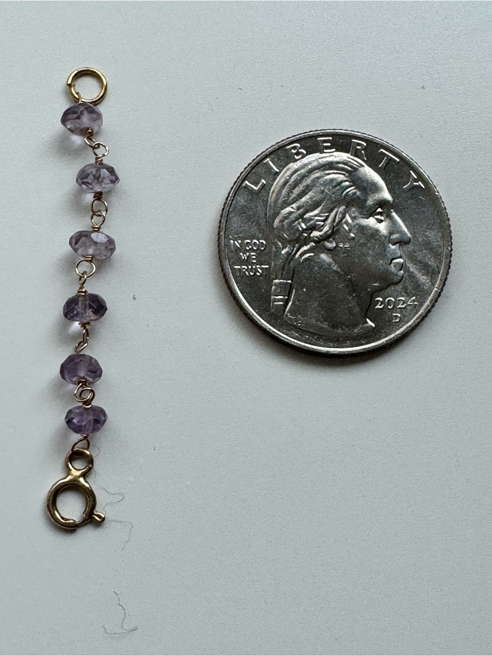 2 Inch, 14K Delicate Amethyst Bead Connector Charm - Gold